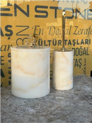UltraMint Bal Mermer Tasarımlı Çöp Kovası ve Fırçalık 2’li Set