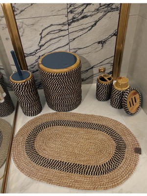 UltraMint Şık ve Modern 6 Parçalı Hasır Dokulu Banyo Takımı, Zarif Tasarım