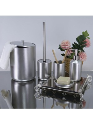 UltraMint Şık 5 Parça Banyo Seti, Gümüş, Modern ve Zarif Tasarım