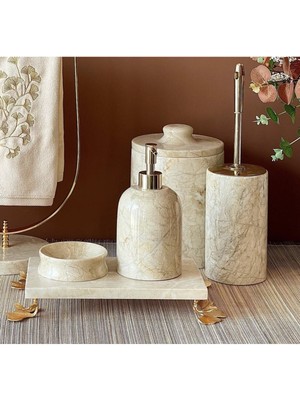 UltraMint Bej Mermer Ginko Banyo Seti, Şıklık ve Şıklık Için 5'li Takım