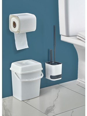 UltraMint 3'lü Banyo Temizlik Seti, Tuvalet Kağıtlığı, Fırça ve Çöp Kovası