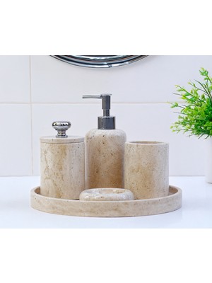 UltraMint Şık 5 Parça Mermer Banyo Seti: Sıvı Sabunluk, Tepsi, Pamukluk, Diş Fırçalığı
