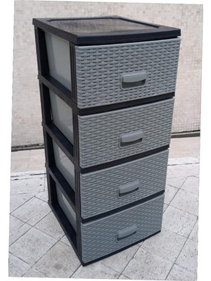 UltraMint Büyük Boy 4 Çekmeceli Gümüş Gri Hasır Görünümlü Çekmeceli Dolap