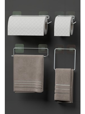 UltraMint Krom Gümüş 4 Parça Banyo ve Mutfak Seti, Havluluk, Tuvalet Kağıtlığı