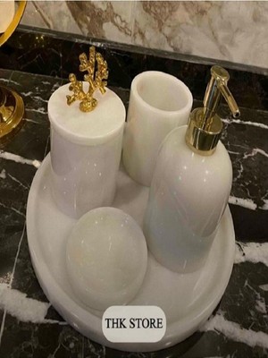 UltraMint Şık Mermer Desenli 5'li Banyo Seti, Zarif ve Fonksiyonel Tasarım