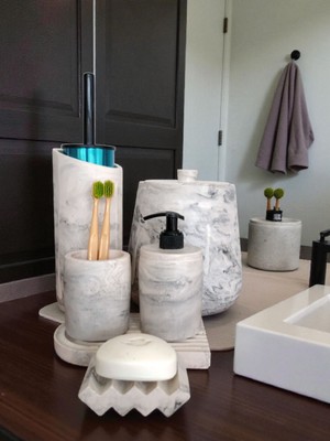 UltraMint Modern Mermer Serisi Banyo Seti: Çöp Kovası, Tuvalet Fırçası, Tepsi, Sabunluk