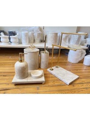 UltraMint Şık Bej Mermer Banyo Seti, Zarif ve Modern Tasarım