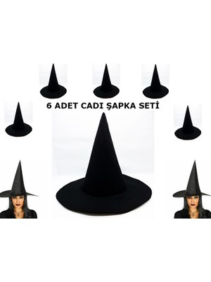 Fırsatkolik Siyah Cadı Şapkası Keçe Yetişkin Boy 6 Adet