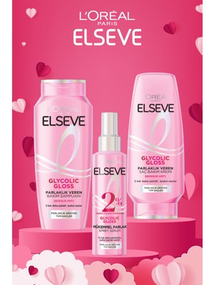 Elseve Glycolic Gloss Parlaklık Veren Saç Bakım Rutini Seti: Şampuan, Saç Kremi, Bakım Spreyi