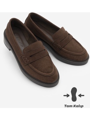Marjin Kadın Loafer Günlük Klasik Ayakkabı Casual Makosen Fonle Kahve Süet