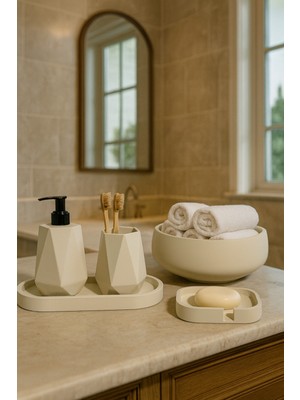UltraMint Şık 5 Parça Banyo Seti, Sabunluk, Diş Fırçalık, Havluluk ve Tepsi