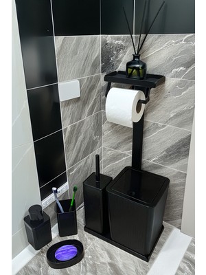 UltraMint Pratik 6 Parça Banyo Seti: Çöp Kovası, Wc Fırça, Tuvalet Kağıtlık, Diş Fırçalık, Sabunluk, Sıvı Sabunluk