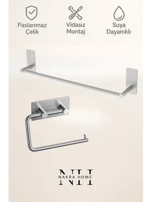 UltraMint 2'li Paslanmaz Çelik Havlu ve Tuvalet Kağıtlığı Seti