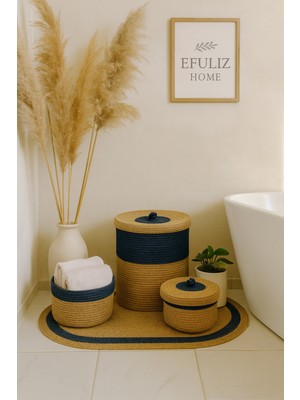 UltraMint Bambu Jüt Hasır Banyo Takımı, Sepet, Halı ve Paspas Seti