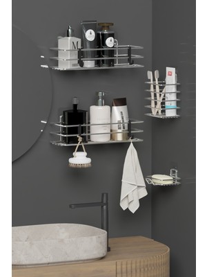 UltraMint Krom Gümüş 4'lü Banyo Seti: Duş Rafı, Sabunluk ve Diş Fırçalık