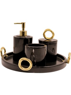 UltraMint Şık Mermer Banyo Aksesuar Seti, 5 Parça, Zarif ve Modern Tasarım