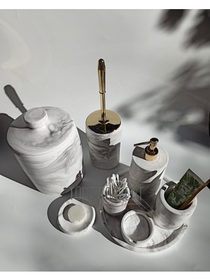 UltraMint Şık Mermer Görünümlü Banyo Seti: Çöp Kovası, Tuvalet Fırçası ve Aksesuarlar