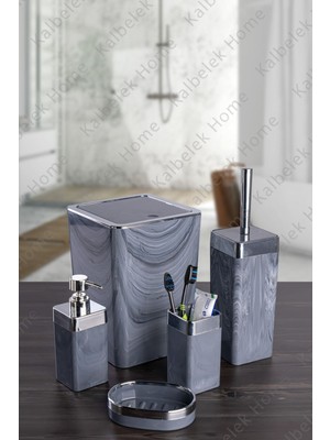UltraMint Şık ve Modern 5'li Mermer Desenli Akrilik Kare Banyo Seti