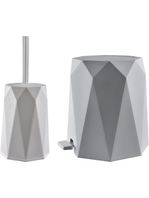 UltraMint Pratik ve Şık Banyo Seti: Çöp Kovası ve Tuvalet Fırçası, Taş Rengi