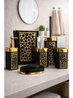 UltraMint Şık Pleksi Gold Detaylı 5’li Banyo Aksesuar Seti, Modern ve Kullanışlı Tasarım