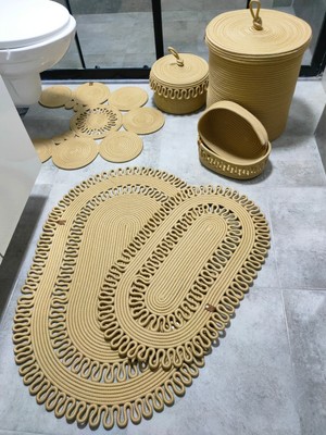 UltraMint Şık Jüt Banyo Takımı ve Paspas Seti, Kirli Sepeti ile Tam Uyumluluk