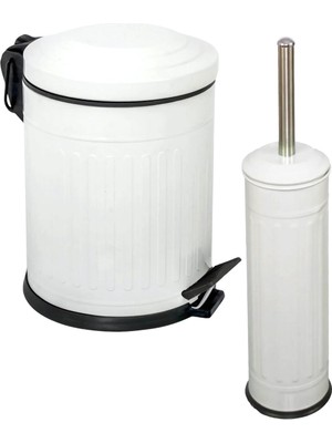UltraMint Vintage 2'li Çöp Kovası Banyo Seti, Çizgili Beyaz Tasarım