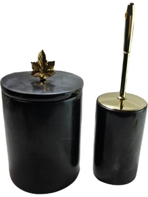 UltraMint Şık Siyah Mermer Çöp Kovası ve Fırça Seti, Ev Dekoruna Zarif Dokunuş