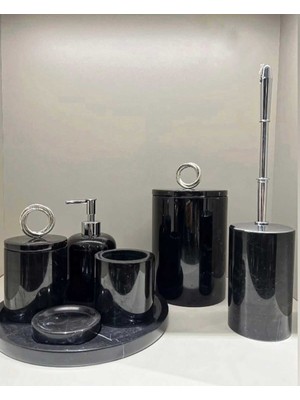 UltraMint Şık Siyah Mermer Banyo Seti, 7 Parça, Dekoratif ve Zarif Tasarım