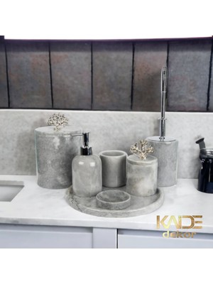 UltraMint Gri 7'li Mermer Banyo Seti, Şık ve Kullanışlı Banyo Aksesuarları