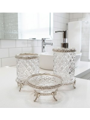 UltraMint Parlak 3'lü Kristal Banyo Takımı, Şık ve Zarif Dekorasyon Için Ideal