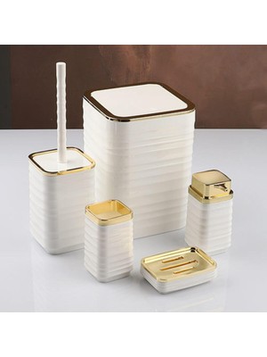 UltraMint Şık Altın Beyaz 5'li Banyo Seti, Zarif ve Modern Tasarım