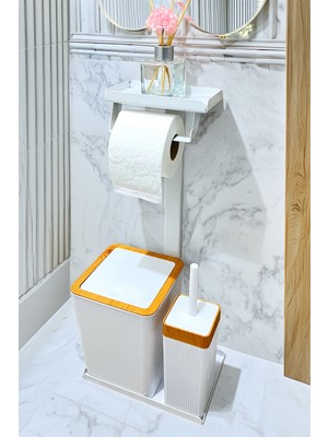 UltraMint 3'ü 1 Arada Banyo Seti Tuvalet Kağıtlık Çöp Kovası Fırça Takımı