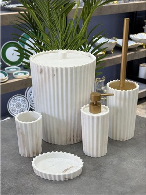 UltraMint Şık ve Dayanıklı Poliüretan Milor 5'li Banyo Seti, Bej Renkli Konfor