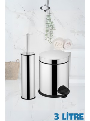 UltraMint Paslanmaz Çelik Akıllı Klozet Fırçası ve Pedallı Çöp Kovası Seti