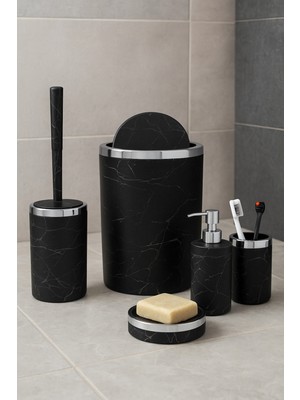 UltraMint Akrilik Yuvarlak Mermer ve Granit Desenli 5 Parça Banyo Takımı Seti