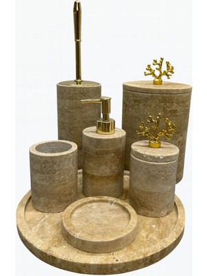 UltraMint Doğal Traverten Taş 7’li Lüks Banyo Set, Şıklık ve Zarafet Sunar