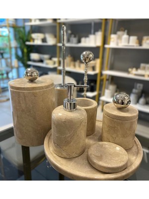 UltraMint Şık Mermer Banyo Seti 7'li Büyük Disko Top ve Pirinç Detaylı Tasarım