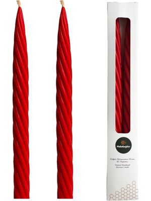 UltraMint Kırmızı Balmumu Mum, 2'li, 27.5 Cm, Kalın Burgu, Dekoratif Şamdan Mum