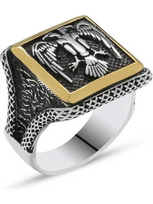 Fumeyabi Gümüş Çift Başlı Kartal Erkek Yüzük