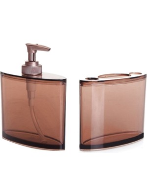 UltraMint Oval Sivi Sabunluk ve Diş Fırçalık Banyo Seti, Kahverengi Akrilik