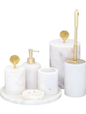 UltraMint Mermer Midye Detaylı 7'li Banyo Seti, Şık ve Modern Tasarım
