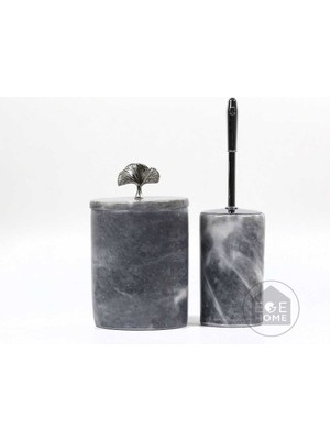 UltraMint Şık Gri Mermer Banyo Seti, Gümüş Aksesuarlar, Çöp Kovası ve Wc Fırça