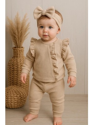 Hazego Orkide Desenli Fisto Detaylı 3 Parça Kız Bebek Takımı %100 Pamuk