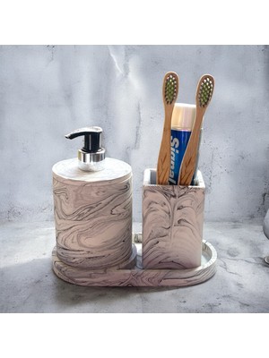UltraMint Modern Mermer Desenli Beton Banyo Aksesuar Seti (3 Parça)