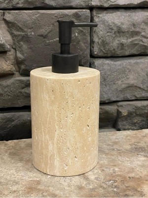 UltraMint Traverten Siyah Pompalı Sıvı Sabunluk, Düz Model, Şık ve Kullanışlı