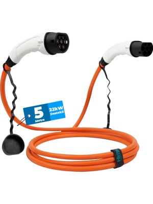 Hims EMEF-22T2-TB-5 22kW Tip 2 Soketli Turuncu 5m Elektrikli Araç Şarj Kablosu