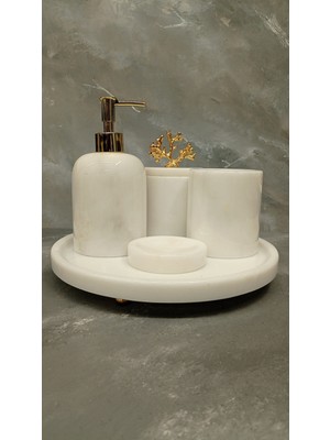 UltraMint Şık ve Dayanıklı 5'li Mermer Banyo Seti, Zarif Tasarım ve Kullanım Kolaylığı