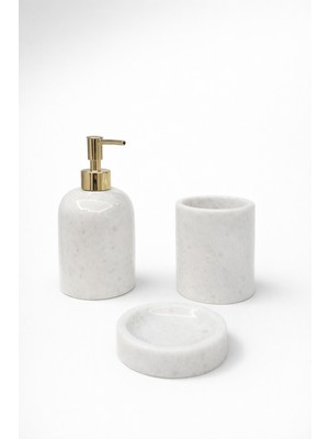 UltraMint Doğal Mermer Banyo Seti 3’lü: Sıvı Sabunluk, Diş Fırçalık ve Sabunluk
