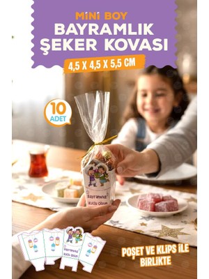 Tuğset Etiket Mini Boy Bayramlık Şeker Harçlık Kediye Kovası Bayram Hediyesi  Kutusu Poşeti ve Klipsi 10 Ar ADET-TUGSETETIKET1567