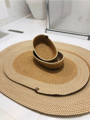 UltraMint 4'lü Jüt ve Hasır Banyo Paspas Takımı, Bohem ve Iskandinav Tarzı